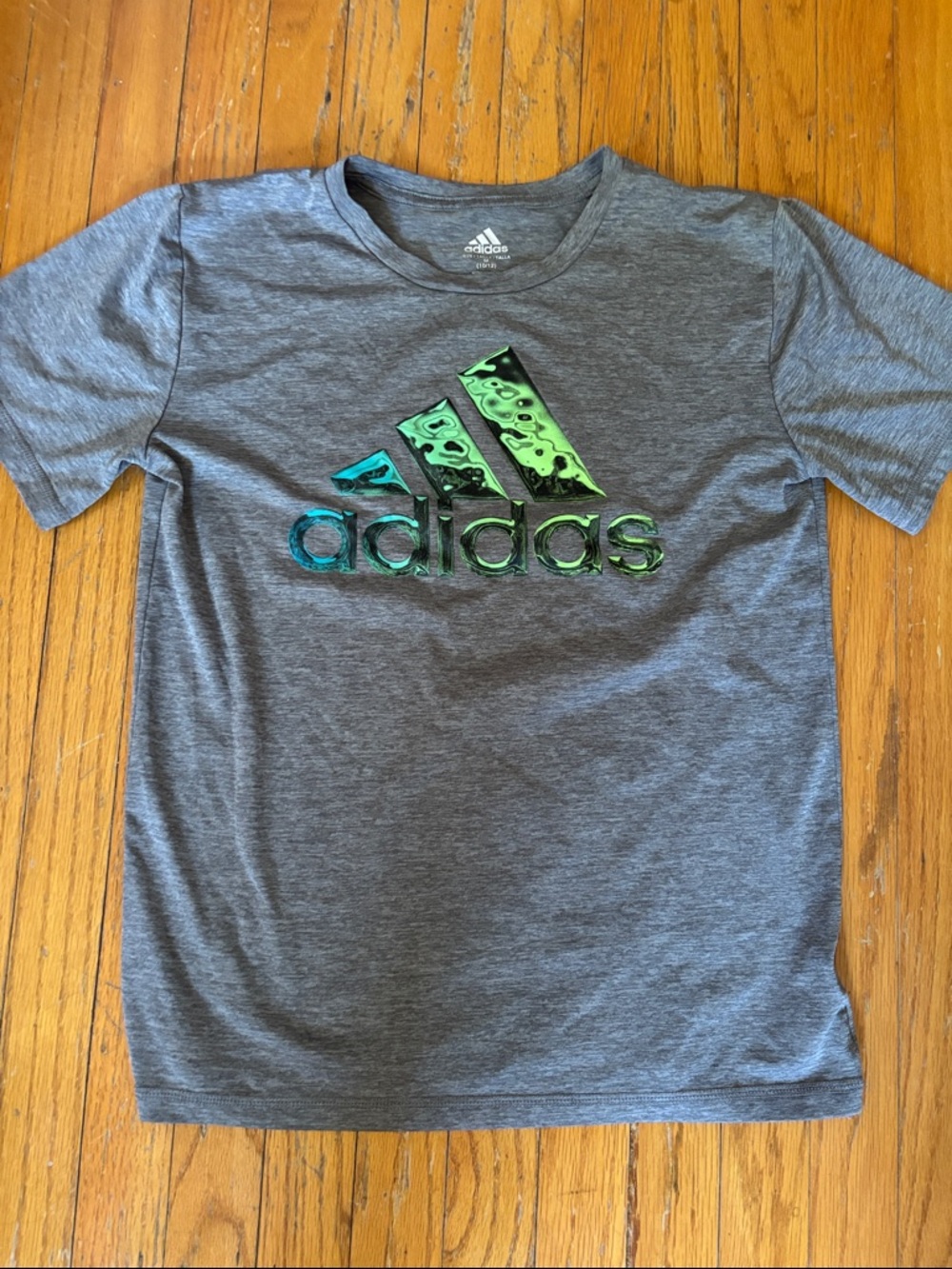 adidas Heather Gray Tee with Green and Teal Logo